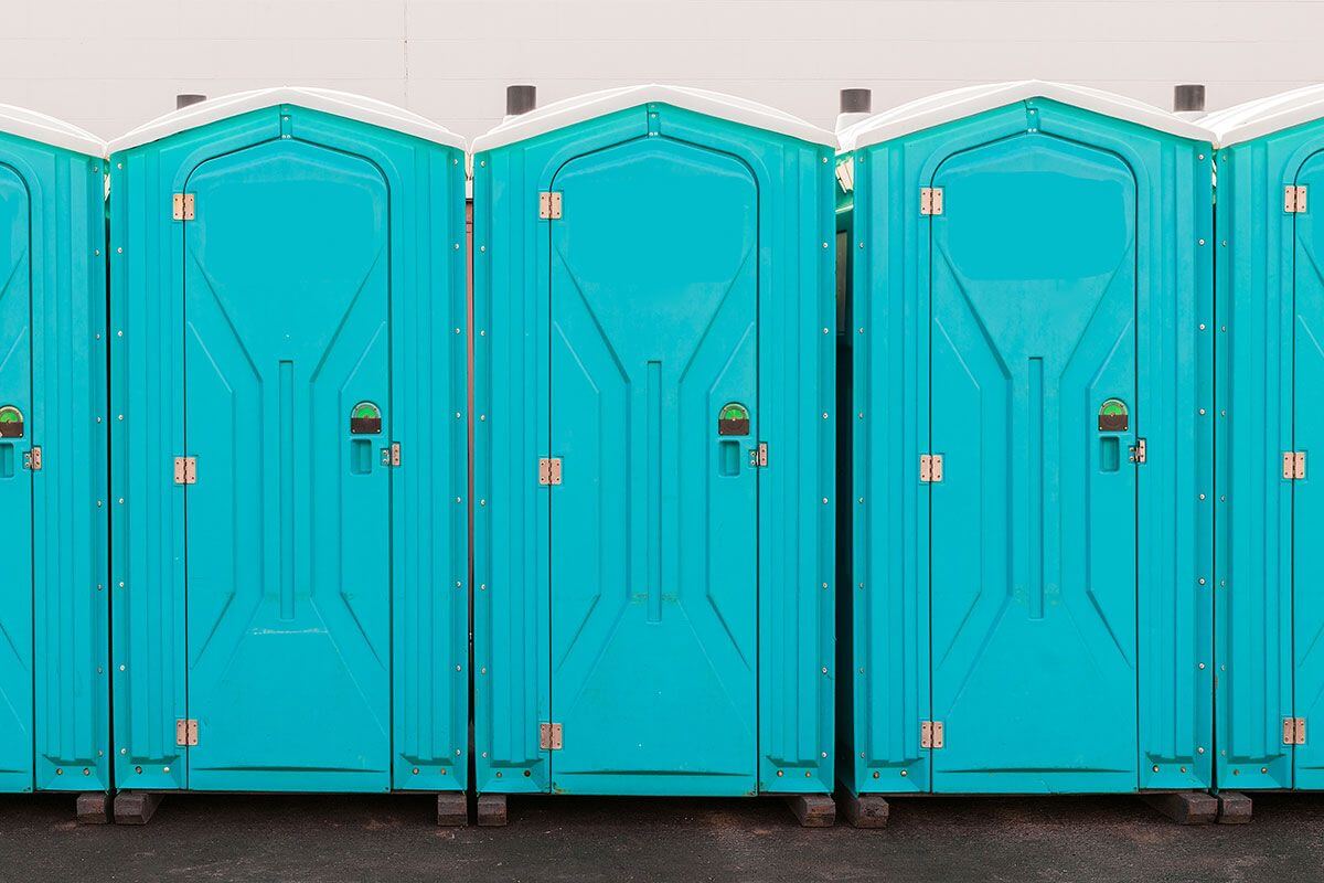 Industrial portable restroom units at a plant in Asheville, North Carolina